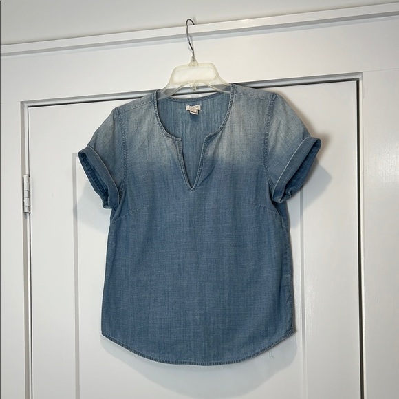 J. Crew ombré Blue 100% cotton Cuffed Sleeve Mandarin Collar Blouse size small. - Picture 1 of 7